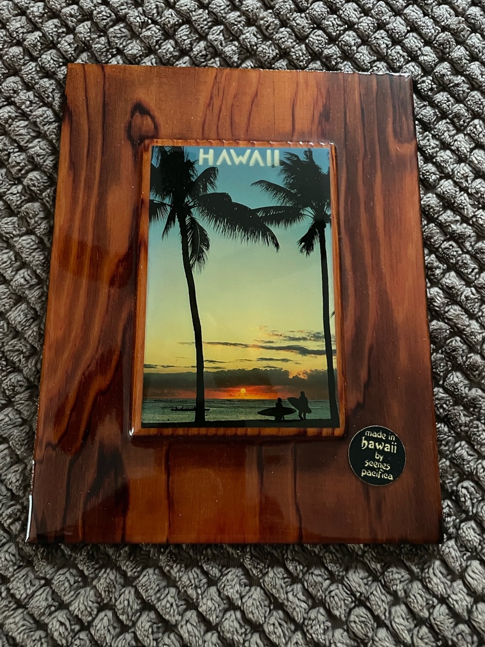 Vintage 1980’s Lacquered Wooden Hawaii Sunset Picture 9” x 7”